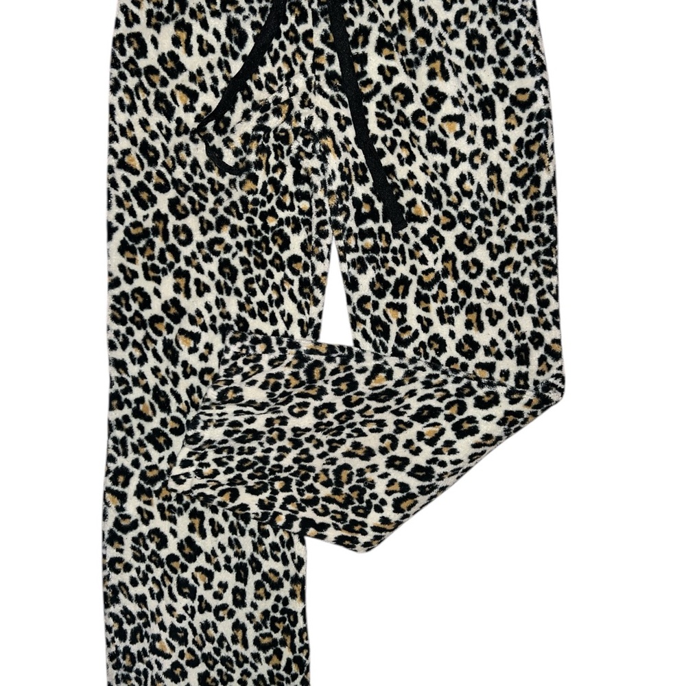 ☠️5/$20☠️ BODY CANDY | WOMENS LEOPARD PRINT DRAWSTRING WAIST FUZZY LOUNGE PANTS
